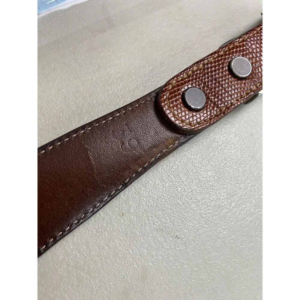 VTG Chacon Sterling Silver Genuine Lizard Belt Brown Mens 39 Fits 38 39 40 41 42